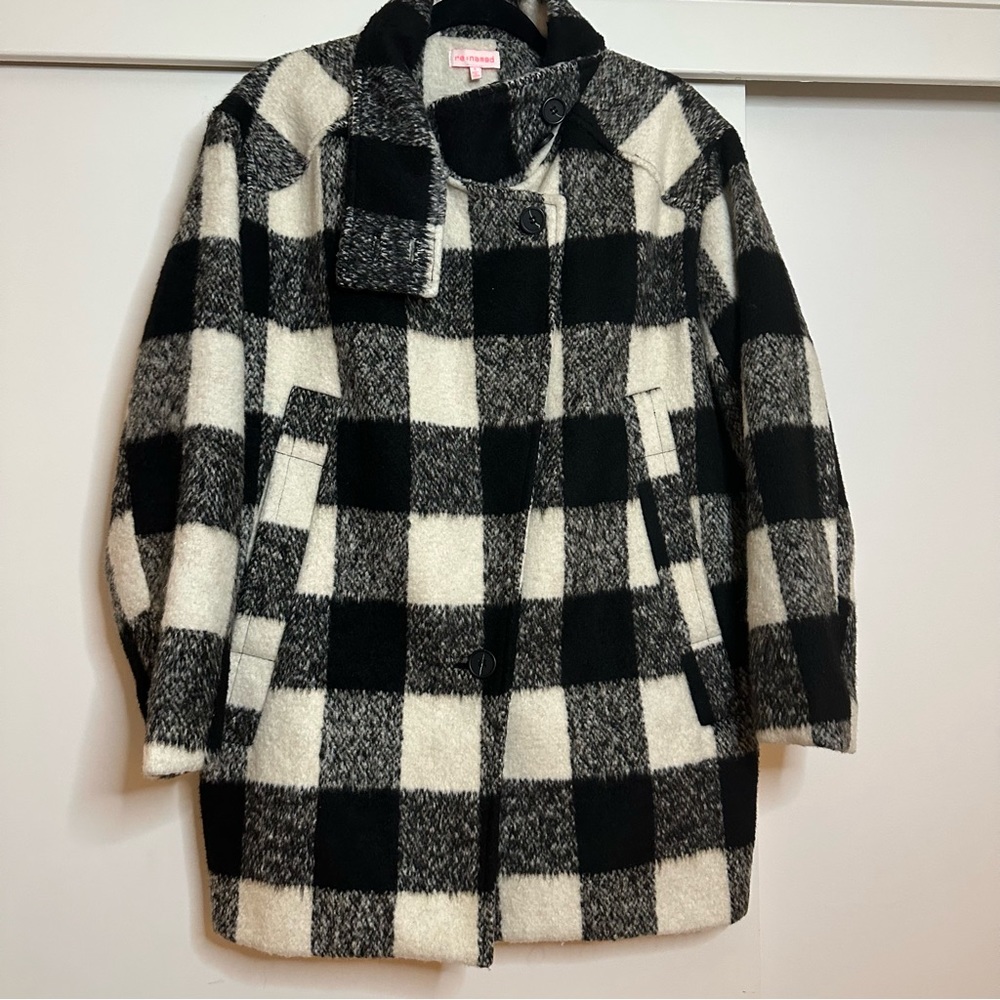 Black and White Checkered‎ Cocoon Coat